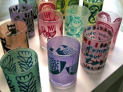 Etsy :: Silkscreened Votives, Set of 3 ($24)