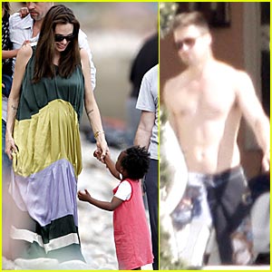 A Day at the Beach for the Jolie-Pitt's, Featuring a Shirtless Brad!
