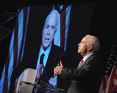 McCain Sheds His "Green Speech" Skin, Shines Amid Protests McCain Sheds His "Green Speech" Skin, Shines Amid Protests