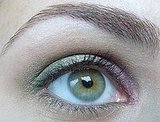 Purple and green eye look for Hazel eyes with a hint of green, nude shimmery lips and silver nails
