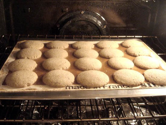 A peek at the cookies near done. They sit for about 2 min. on the cookie sheet afterward, so keep that continued amount of bakin