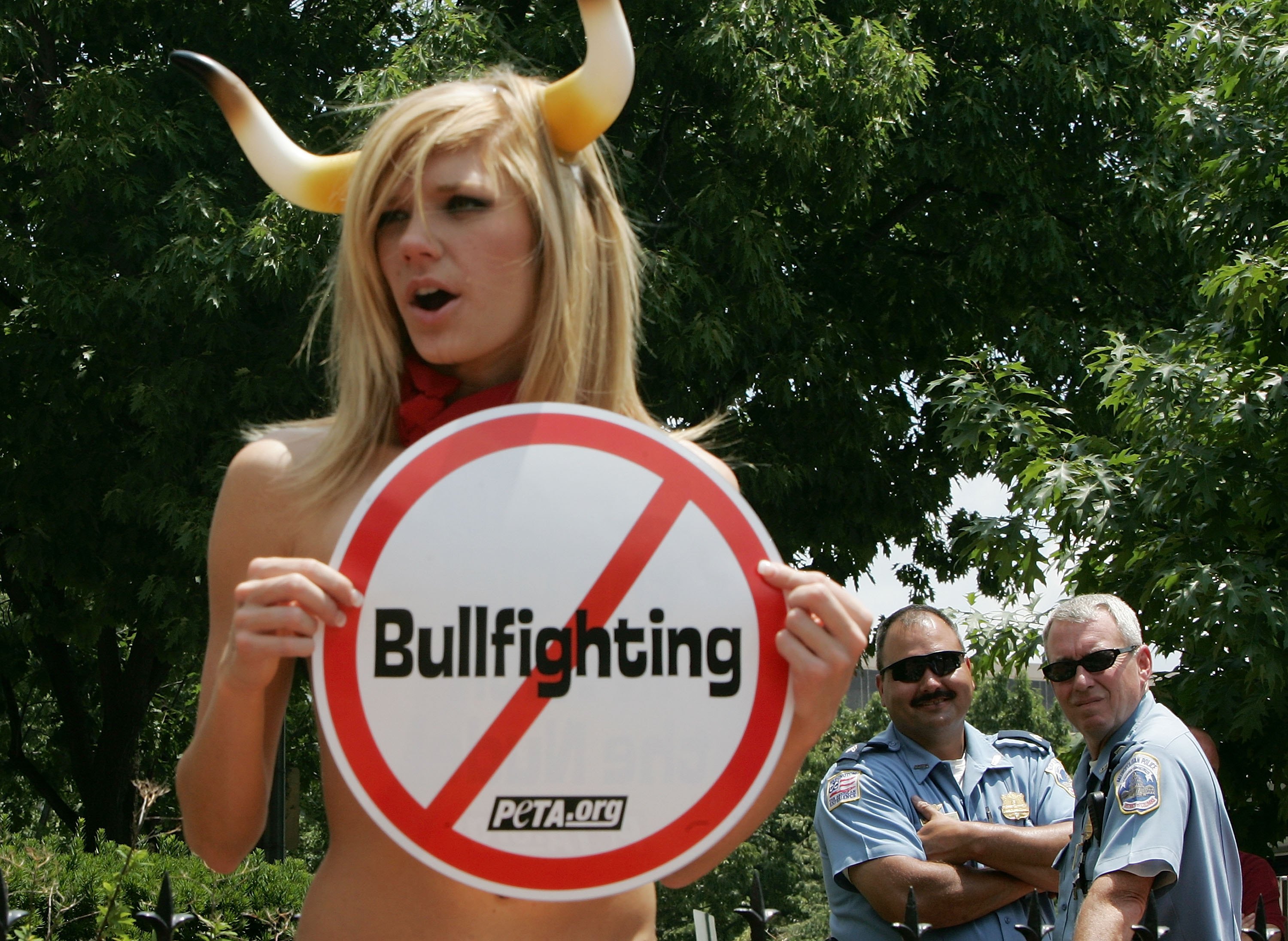 A protester opts for the Running of the Nude. A protester opts for the Running of the Nude.