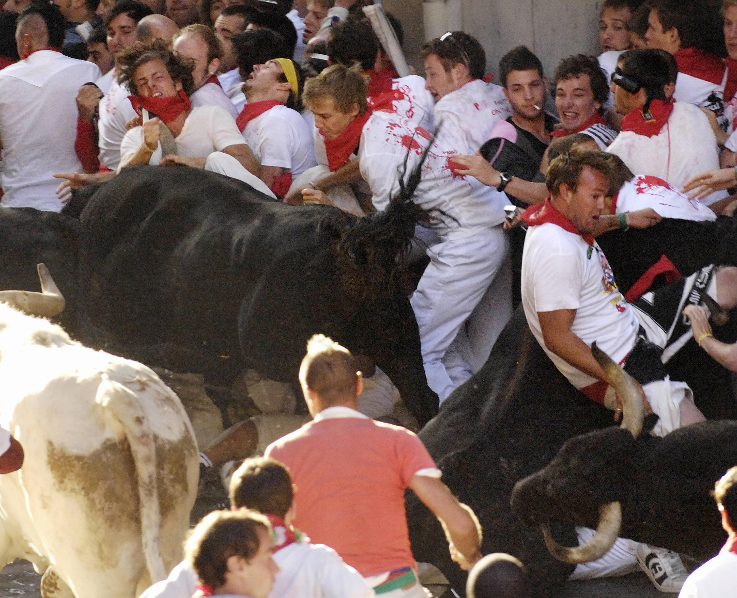 Participants are charged by Conde de la Corte fighting bulls. Participants are charged by Conde de la Corte fighting bulls.