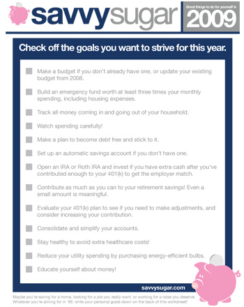 Financial Goal Sheet for 2009