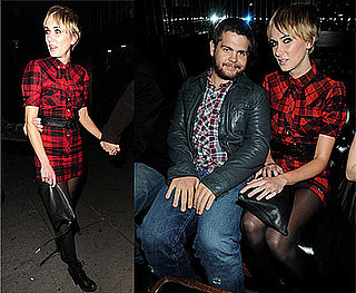 Kimberly Stewart at James Brown's birthday party, tartan, plaid