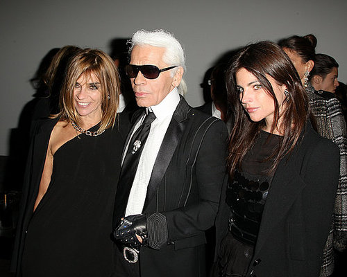 Carine Roitfeld, Karl Lagerfeld, Julia Restoin-Roitfeld. Carine Roitfeld, Karl Lagerfeld, Julia Restoin-Roitfeld.