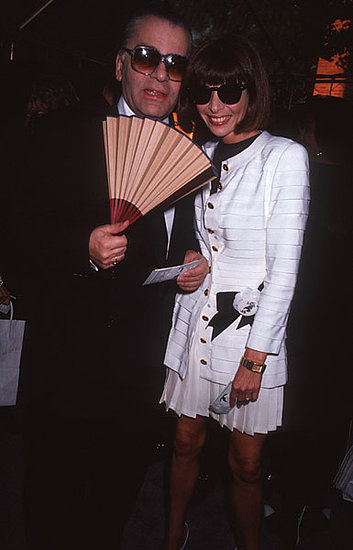 Sept. 1991: Fanning the flames with long-time friend Karl Lagerfeld.