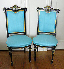 Crave Worthy: Antique Ebonized and Turquoise Silk Chairs Crave Worthy: Antique Ebonized and Turquoise Silk Chairs