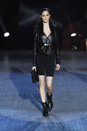 A Curvacious Belted Leather Jacket and Biker Shorts at Alexander Wang