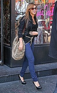 Beyonce Shops at Patricia Field in NYC Carrying Diane von Furstenberg's Gold Metallic Hobo Bag