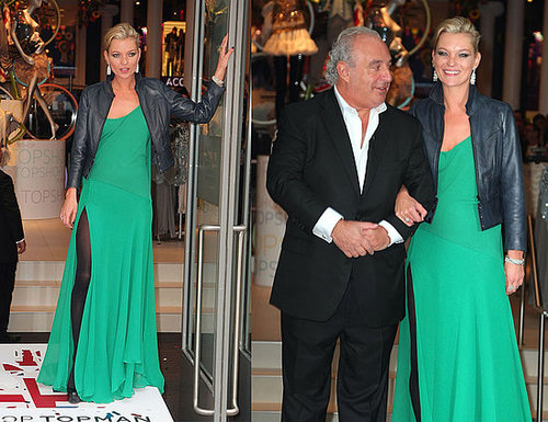 Kate Moss Attends Topshop NYC Opening in Emerald Green Kate Moss For Topshop Dress