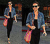 Victoria's Secret Model and Orlando Bloom's Girlfriend Miranda Kerr in LA Wearing a Black Maxi and Denim Jacket