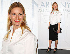 Karolina Kurkova Attends 2009 Free Arts NYC Benefit Auction in White Button-Down Shirt and Black Pencil Skirt
