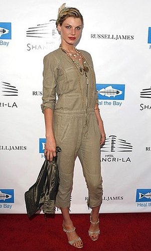 Model Angela Lindvall Wears a Khaki Jumpsuit to the Launch of Russell James's New Book