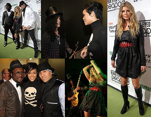 Photo of Fergie, Rihanna, Slash, and the Black Eyed Peas at the Black Eyed Peas Peapod Foundation Benefit