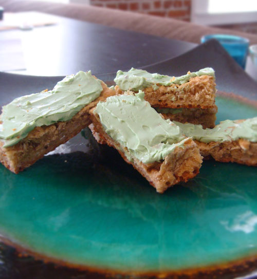Finished Peanut Butter Oat Cookies with Cream Cheese Frosting 