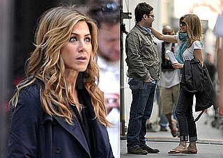 Photo of Jennifer Aniston and Jason Bateman on the NYC set of The Baster
