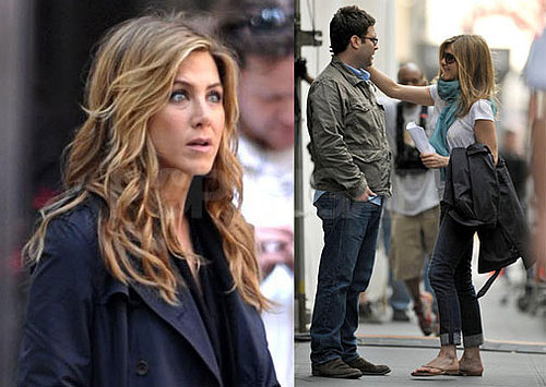 Photo of Jennifer Aniston and Jason Bateman on the NYC set of The Baster