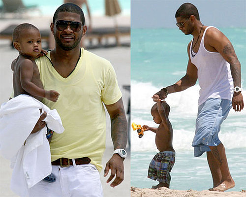 Photos of Usher Raymond and Usher Raymond V on the Beach in Miami