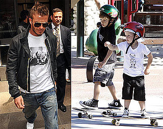 Photos of David Beckham Leaving a Bookstore in Milan, Photos of Cruz Beckham and Romeo Beckham Skateboarding