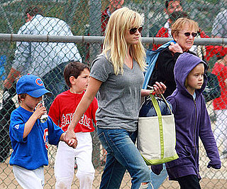 Slide Photo of Reese Witherspoon, Ava and Deacon at a Baseball Game