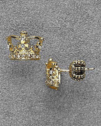 Juicy Couture Gold Puffed "Crown" Pave Studs - Earrings - Bloomingdales.com