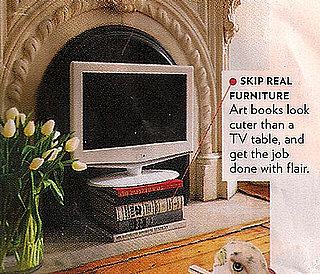 Glamour Magazine Suggests a Stack of Art Books as a Cheap, Alternative Flat Screen TV Stand