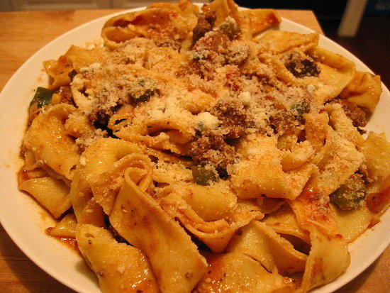 I threw together a quick beef bolognese sauce with ingredients that I had on hand. 