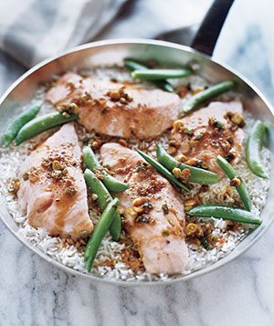 Fast & Easy Recipe For Salmon With Sugar Snap Peas Over Rice Fast & Easy Recipe For Salmon With Sugar Snap Peas Over Rice