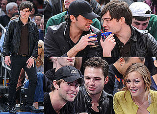 Photos Of Ed Westwick, Leighton Meester, Chace Crawford and Sebastian Stan At A Knicks Basketball Game