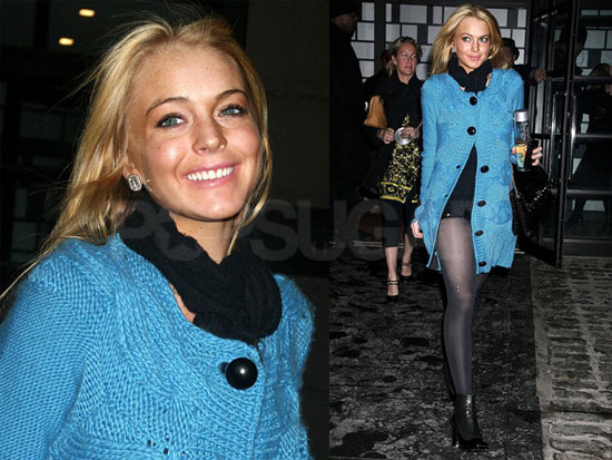 Lindsay Keeps Warm in Blue, Still Hates Pants