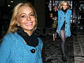 Lindsay Keeps Warm in Blue, Still Hates Pants