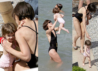 Katie & Suri Play in the Waves Before Tom's Official Gig