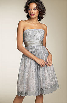 BCBGMAXAZRIA Strapless Metallic Lace Dress 