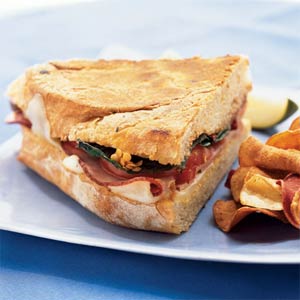 Fast & Easy Dinner: Mozzarella, Ham, and Basil Panini