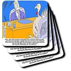 Thanksgiving Benefits For Turkey Employees - Set Of 4 Coasters 