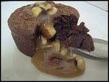 Flourless Chocolate Cupcakes with Salted Toffee Hazelnut Sauce