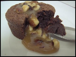 Flourless Chocolate Cupcakes with Salted Toffee Hazelnut Sauce