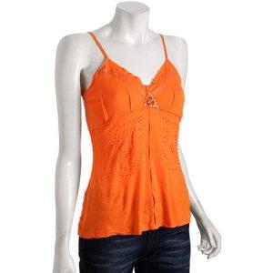 Tangerine: Bluefly Da - Nang bright orange embellished v-neck tank