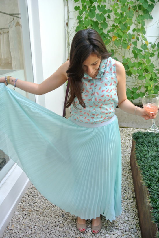 watermelon print and pleated skirt #ootd #JFashionBlog