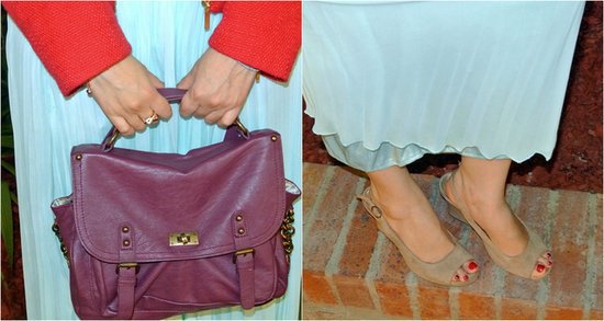 purple messenger bag, nude peep toes #JFashionblog